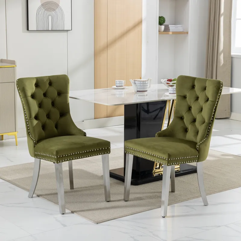 Nikki - Modern, High-End Tufted Solid Wood Contemporary Velvet Upholstered Dining Chair With Chrome 