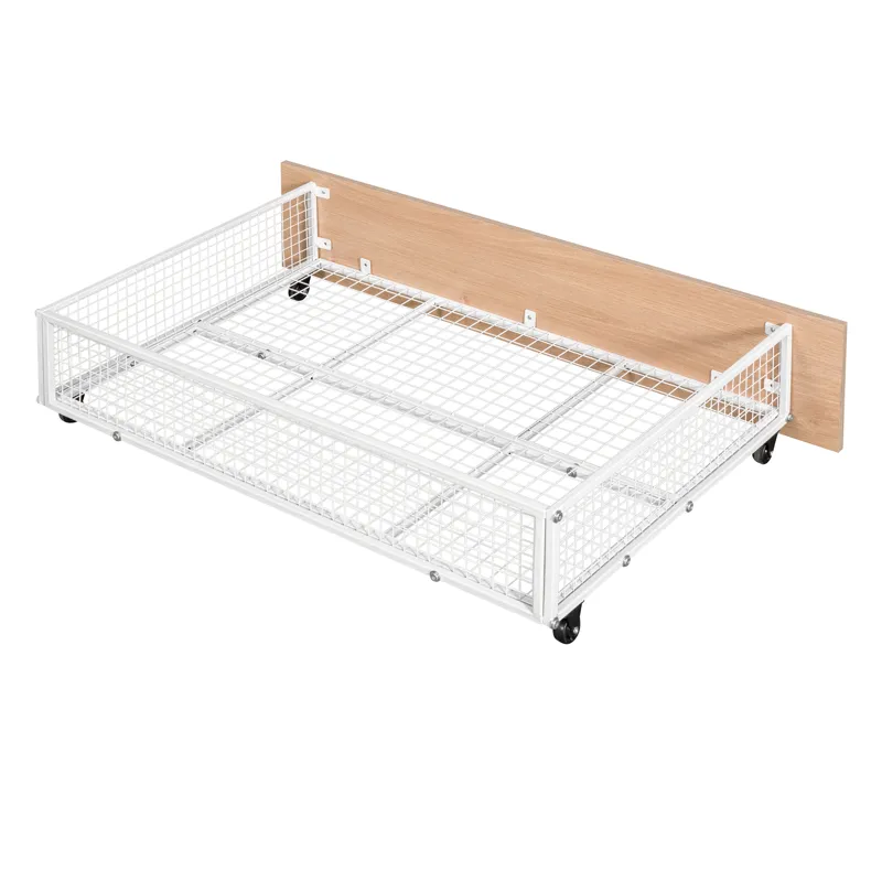 Full Over Twin & Twin Bunk Bed, Metal Triple Bunk Bed With Drawers And Guardrails - White