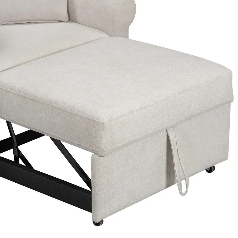 Chenille Convertible Sleeper Chair With Adjustable Backrest, 3 In 1 Lounger Chair Turns Into Bed, Si