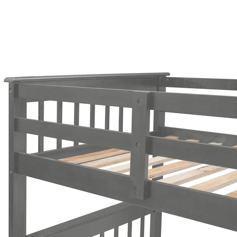 Twin Over Full Stairway Bunk Bed With Drawer, Storage And Guard Rail For Bedroom, Dorm, For Adults -