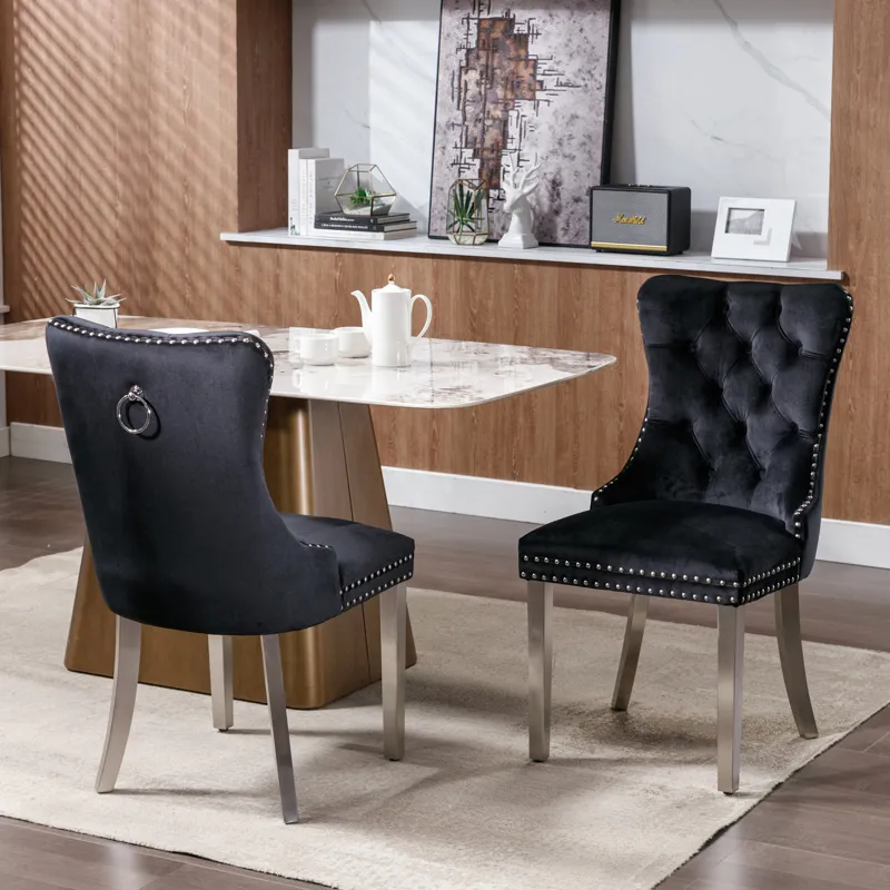 Nikki - Modern, High-End Tufted Solid Wood Contemporary Velvet Upholstered Dining Chair With Chrome 
