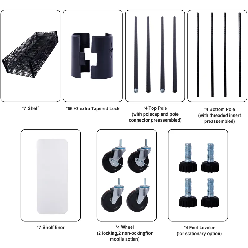 7 Tier Metal Shelf Wire Shelving Unit, 2450Lbs Heavy Duty Adjustable Storage Rack With Wheels & Shel