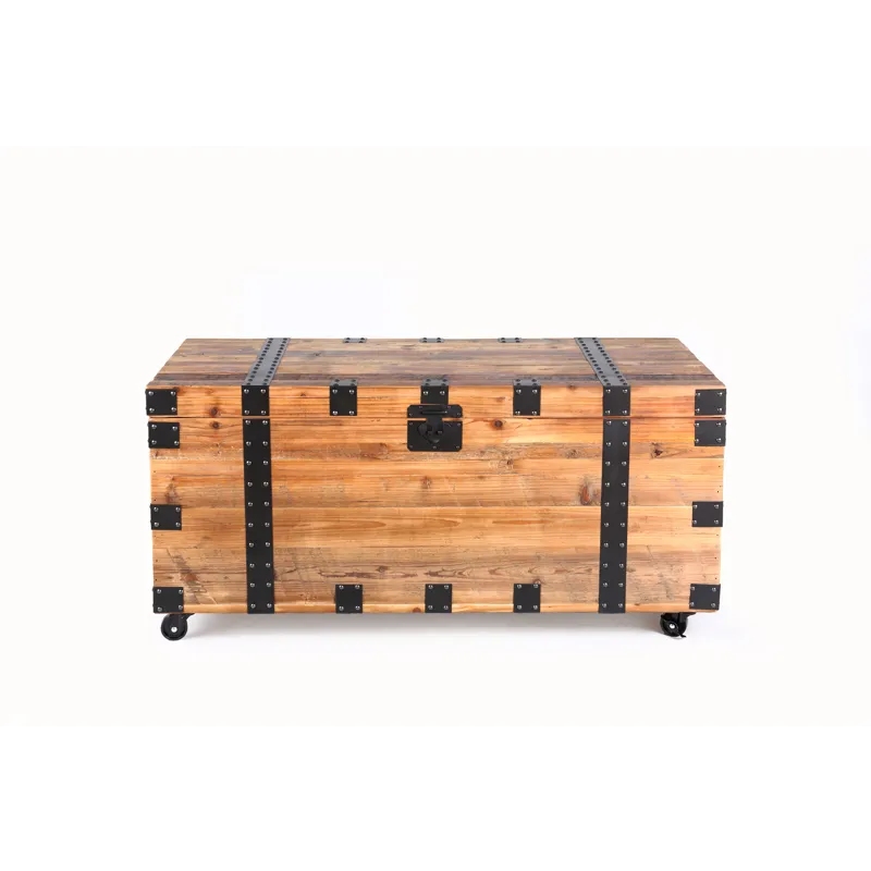 Trunk Table With Four Wheel Large Capacity Storage Coffee Table - Natural / Black