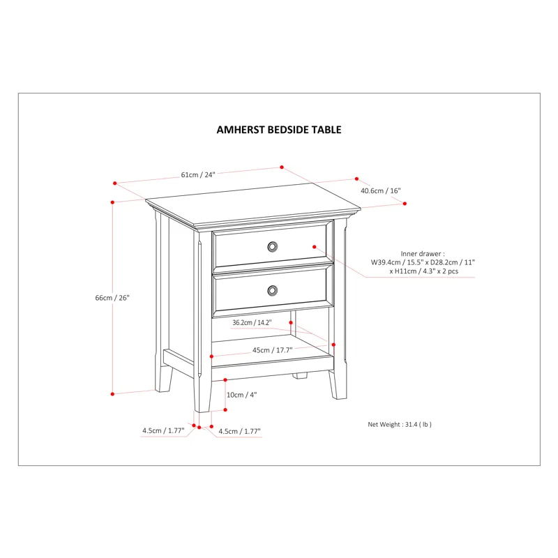 Amherst - Bedside Table - Natural Aged Brown