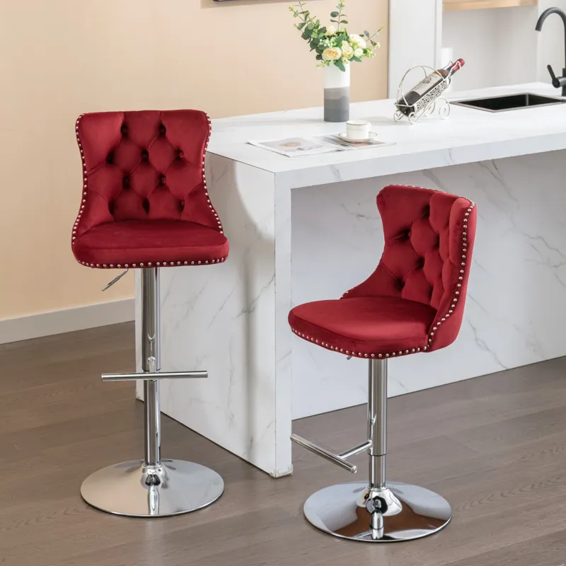 Swivel Velvet Barstools Adjusatble Seat Height From 25-33\", Chrome Base Bar Stools With Backs Comfo