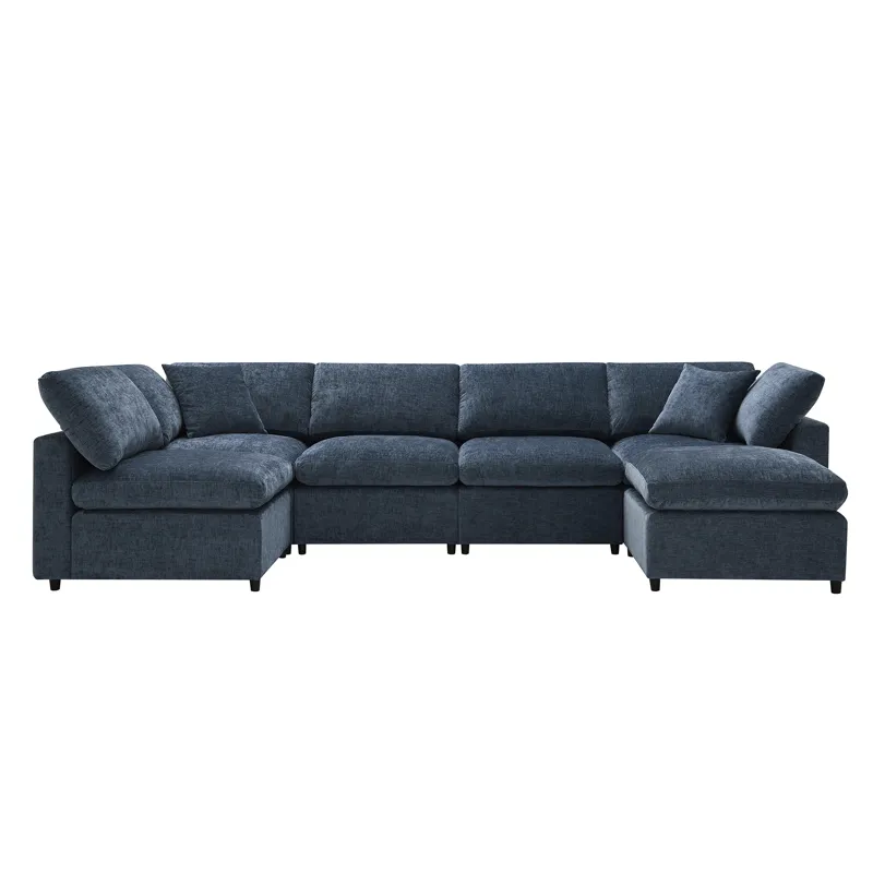 Modern Modular Cloud Sofa Bed, 6 Seat Chenille Sectional Couch Set With Ottoman, Free Combination, C