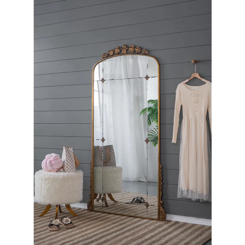 Lavish Full Length Mirror, Antique Metal Floor Mirror For Living Room, Bedroom - Gold