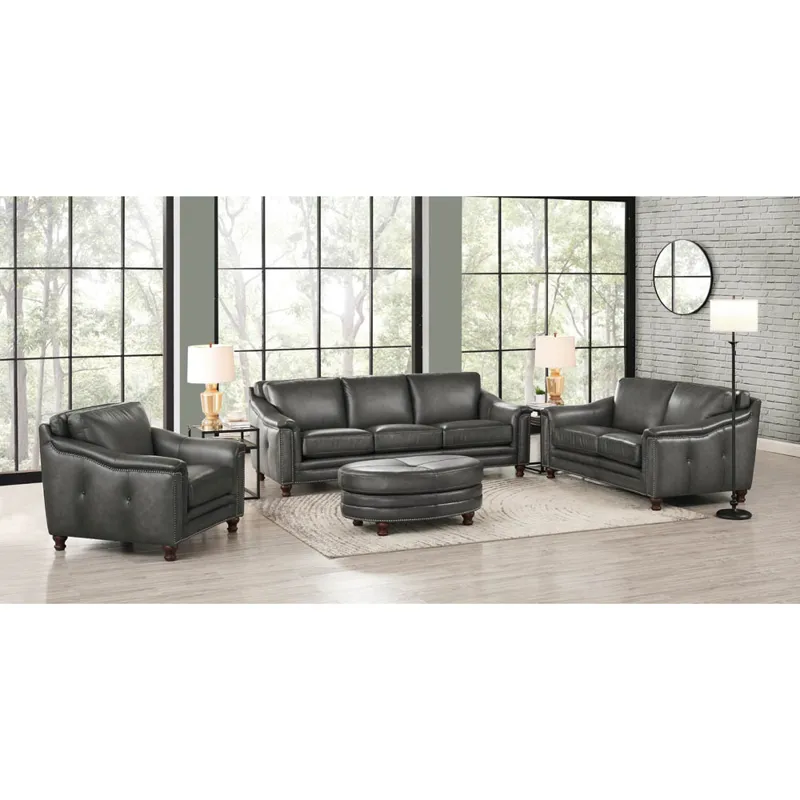 Belfast - Top Grain Leather Oval Ottoman - Gray