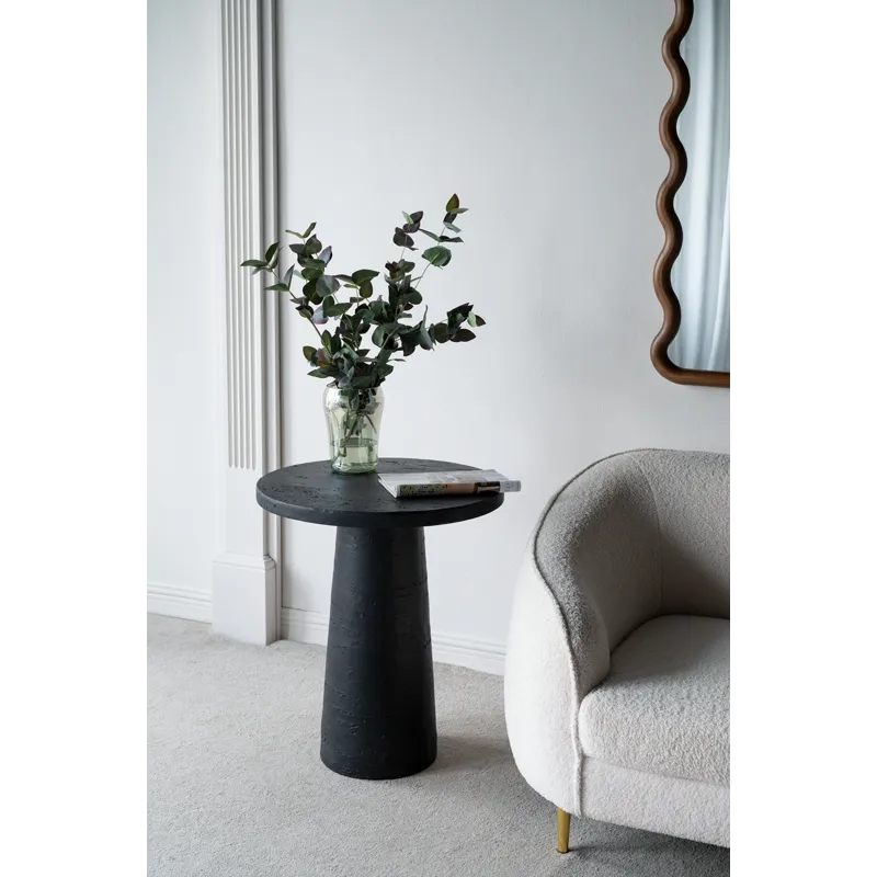 Round Side Table With Pedestal Base - Black - Black