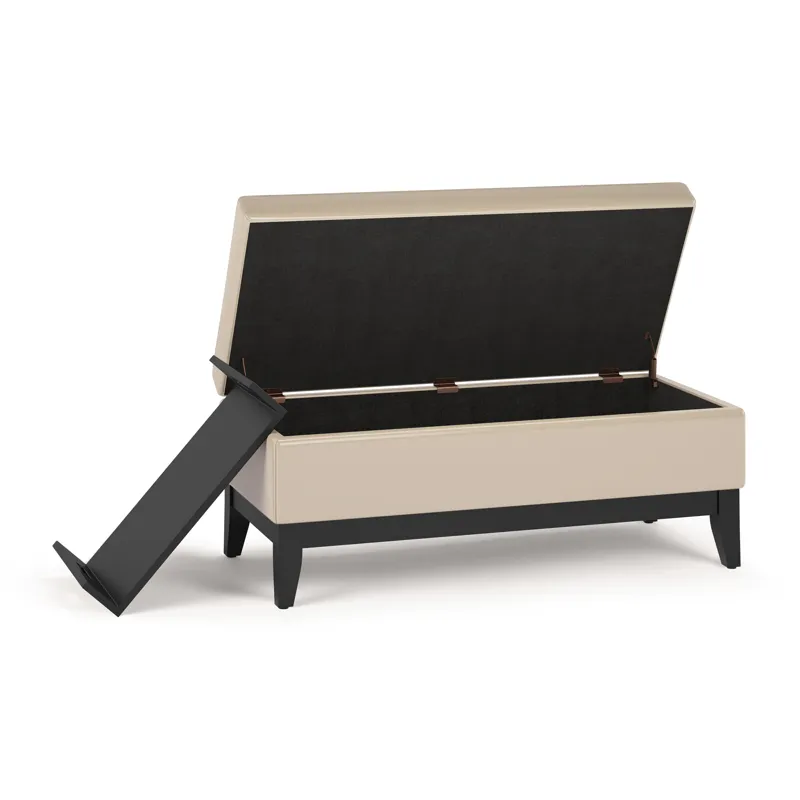 Oregon - Storage Ottoman Bench with Tray - Satin Cream
