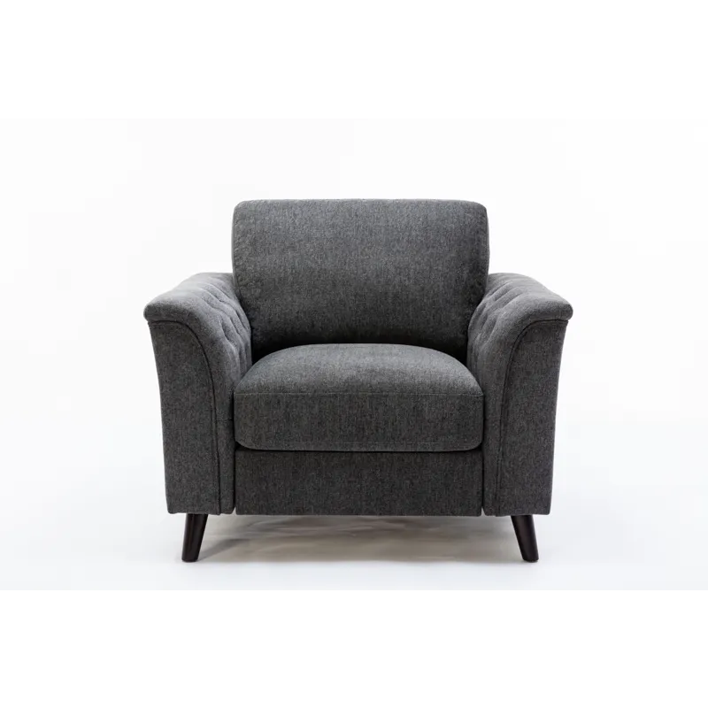 Stanton - Linen Chair With Tufted Arms - Dark Gray