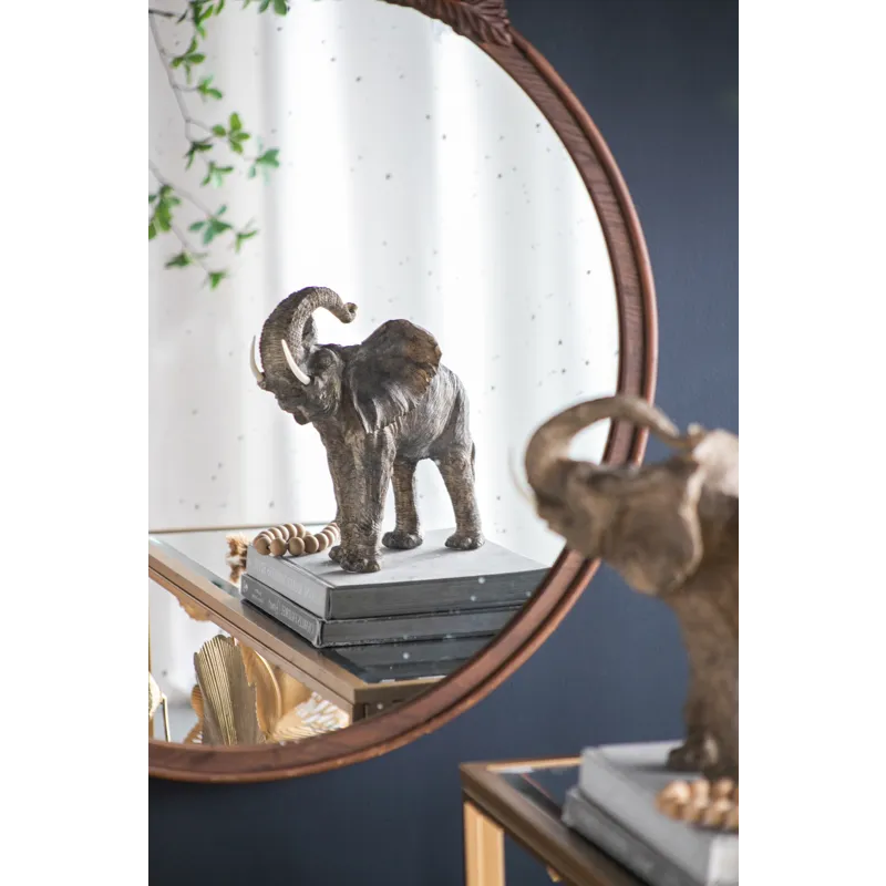 Round Hand Carved Rose Antique Mirror Frame, Wall Mirror For Live Space, Bathroom, Entryway Wall Dec