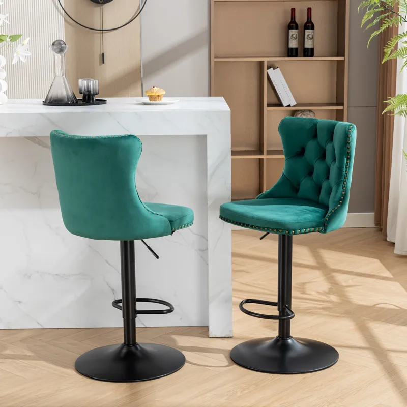 Swivel Velvet Barstools Adjusatble Seat Height, Modern Upholstered Bar Stools With Backs Comfortable