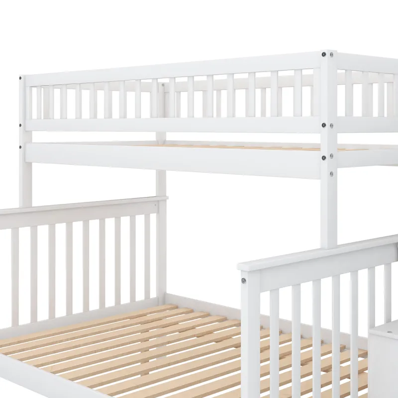 Twin Over Full Bunk Bed With Trundle And Staircase - White