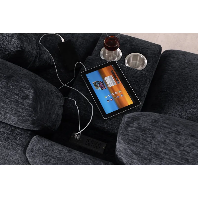 Celine - Chenille Fabric Corner Sectional Sofa With Right-Facing Chaise, Cupholders, And Charging Ports - Dark Gray