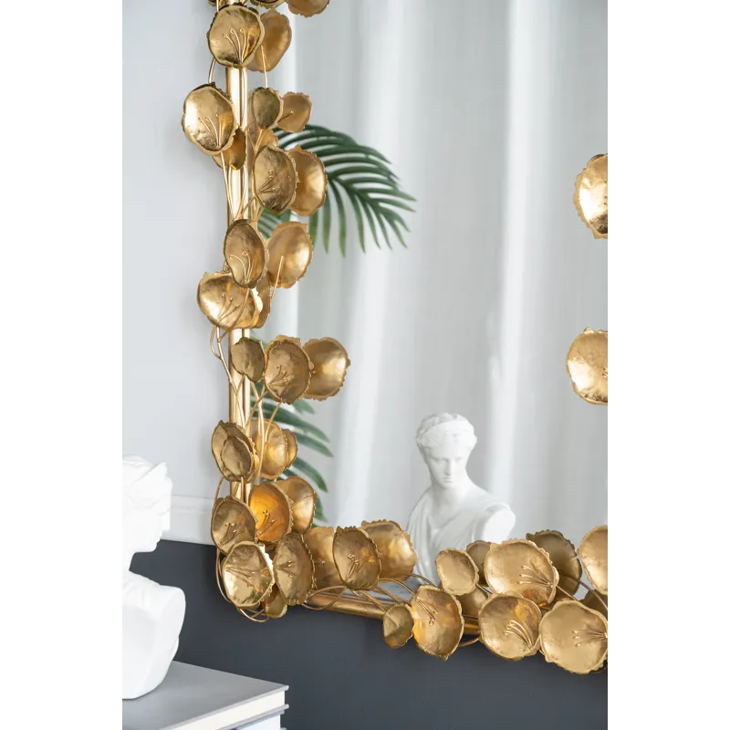 Stella Full Length Mirror With Leaf Accents, Floor Miiror For Living Room Bedroom - Golden