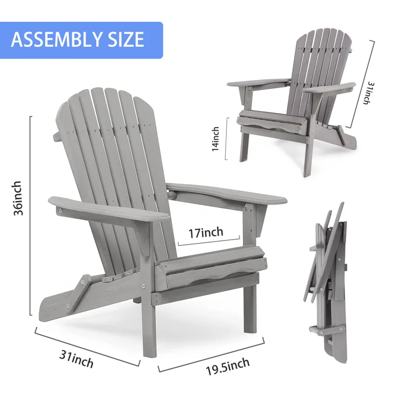 Wood Lounge Patio Chair For Garden Outdoor Wooden Folding Adirondack Chair (Set of 2) Solid Cedar Wo