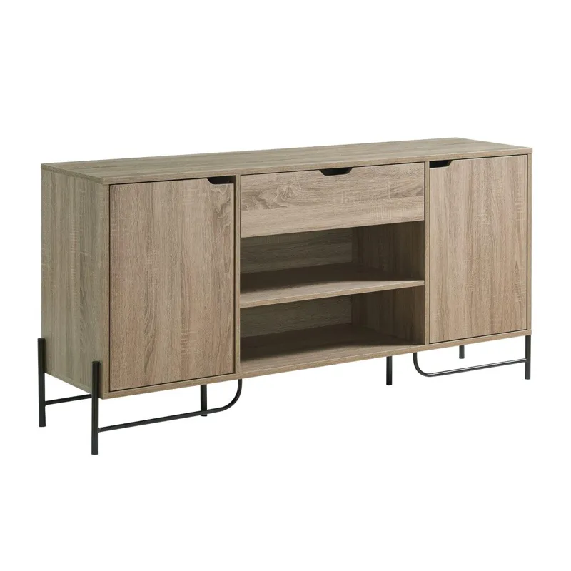 Buffet With Metal Legs With Two Door One Drawer Six Shelves - Brown & Black