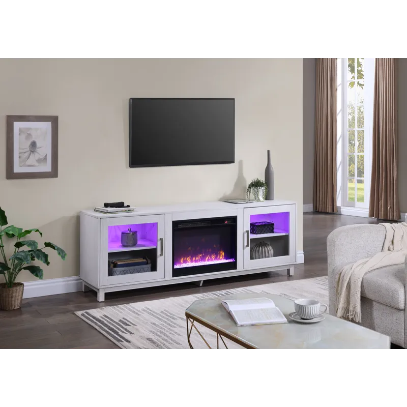 Summit - TV Stand Console With Fireplace - White Walnut Finish