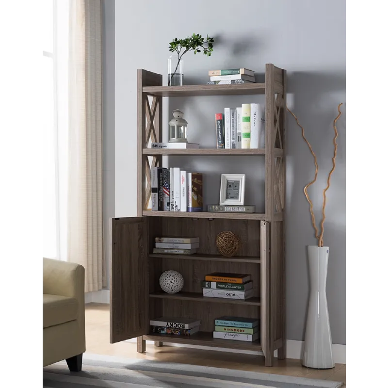 Antique Wooden Crosshatch Display Cabinet - Dark Taupe