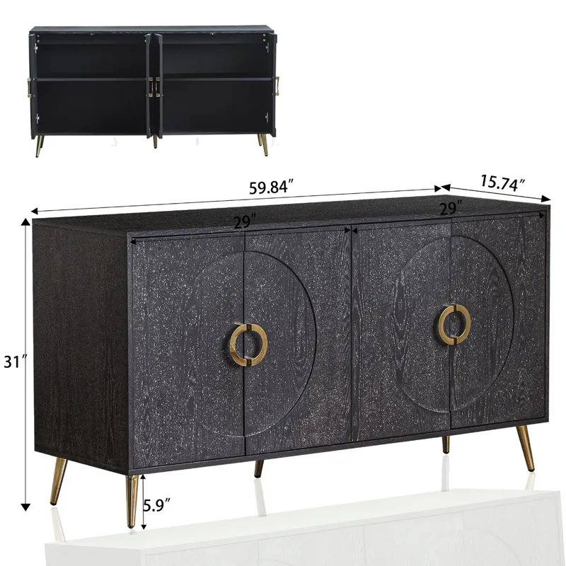Modern Lacquered 4 Door Wooden Cabinet Sideboard Buffet Server Cabinet Storage Cabinet, For Living R