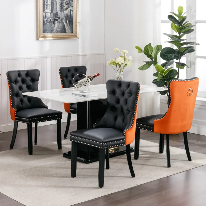 Nikki - Modern, High-End Tufted Solid Wood Contemporary PU And Velvet Upholstered Dining Chair With 