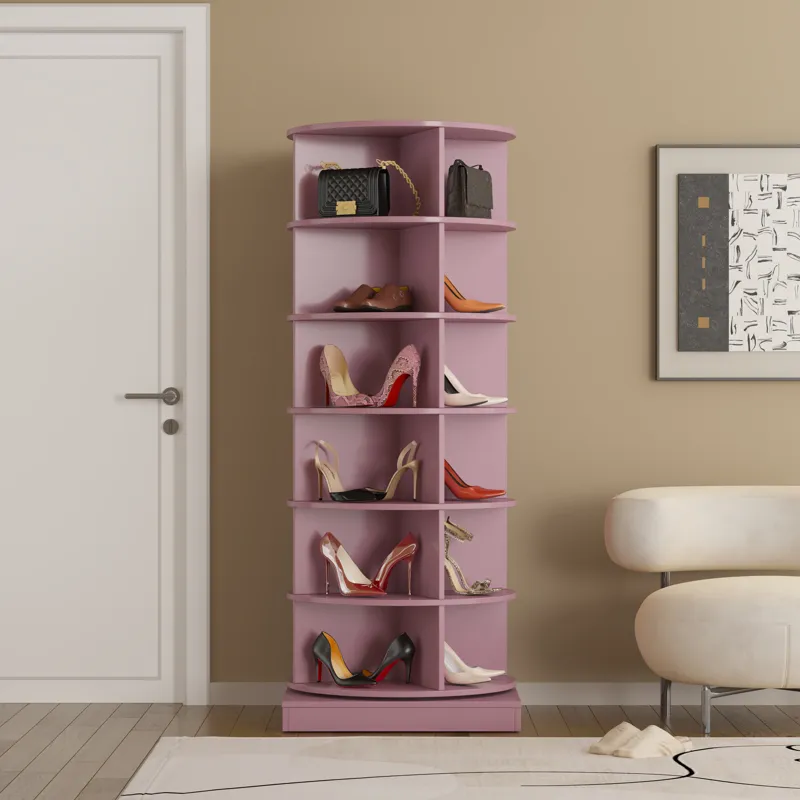 360 Rotating Shoe Cabinet 6 Layers - Pink