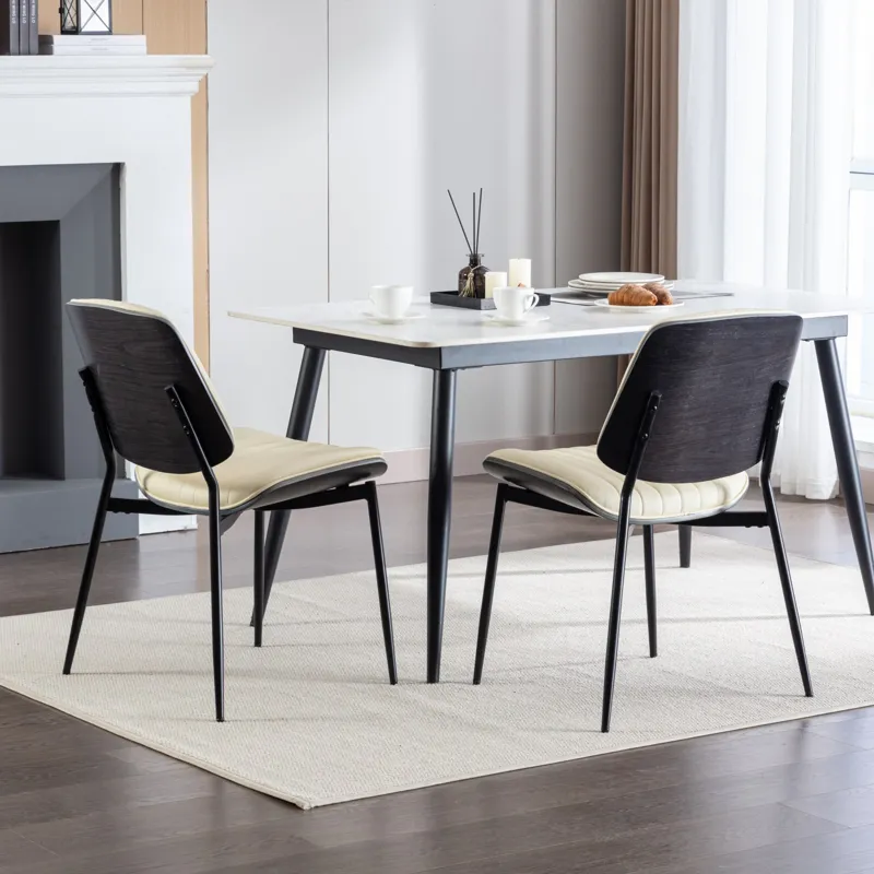 Dining Chairs (Set of 2) Mid-Century Modern Retro Faux Leather Chair With Walnut Bentwood Back Uphol