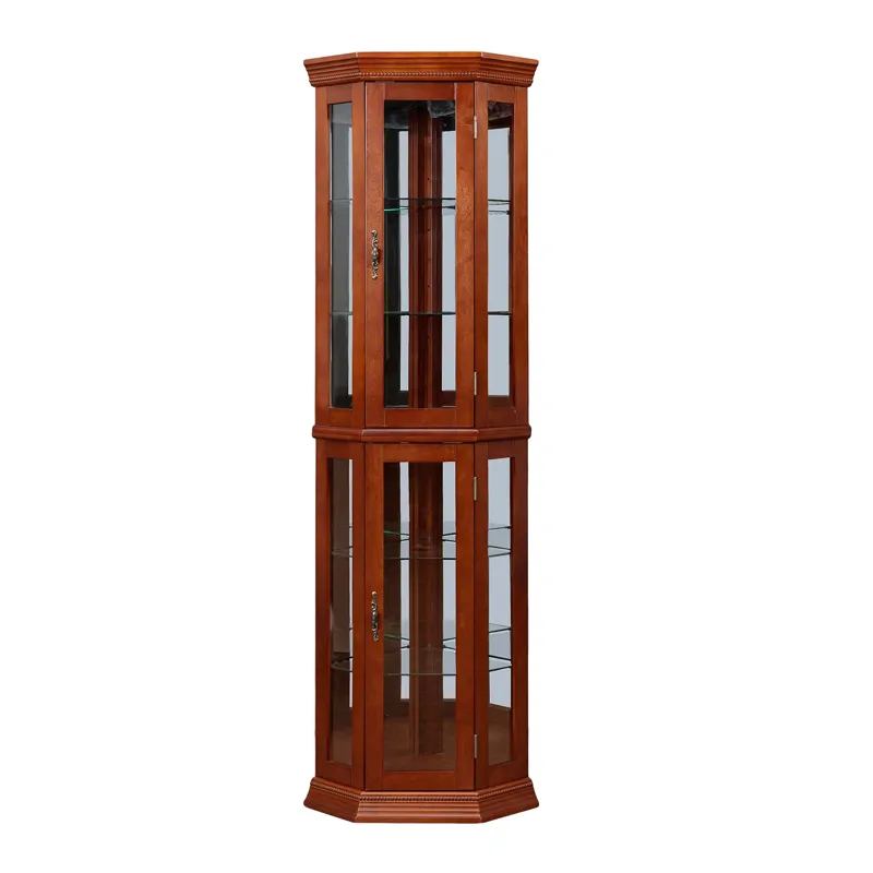 Corner Curio Cabinet With Lights, Adjustable Tempered Glass Shelves, Mirrored Back, Display Cabinet 
