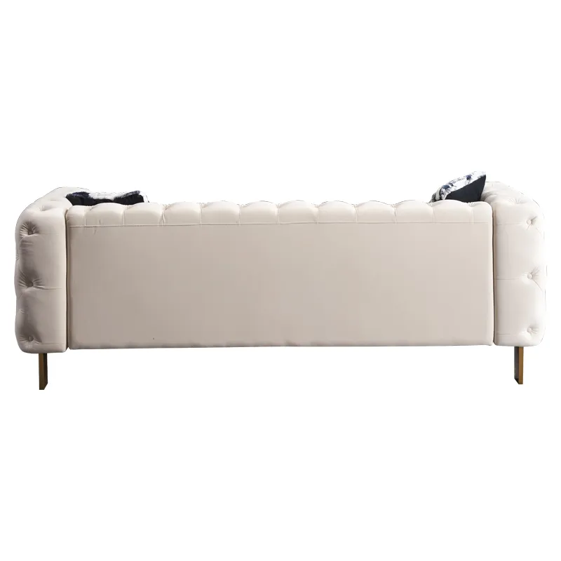 Chesterfield - Modern Tufted Velvet Living Room Sofa, 84.25\'\'W Couch - Cream
