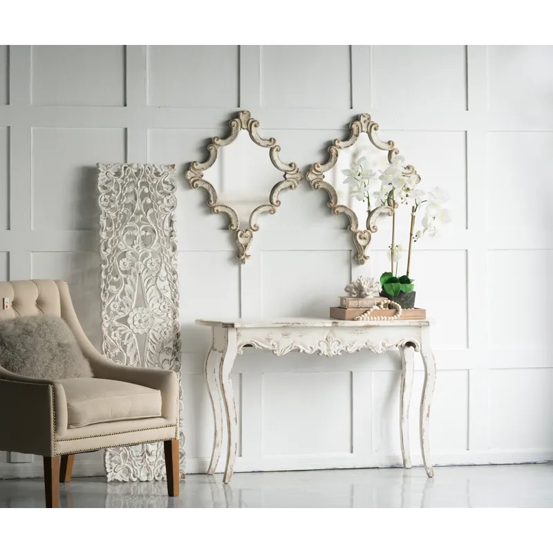 Artistic Diamond Scrollwork Mirror, Home Accent Mirror For Living Room, Entryway - Antique White