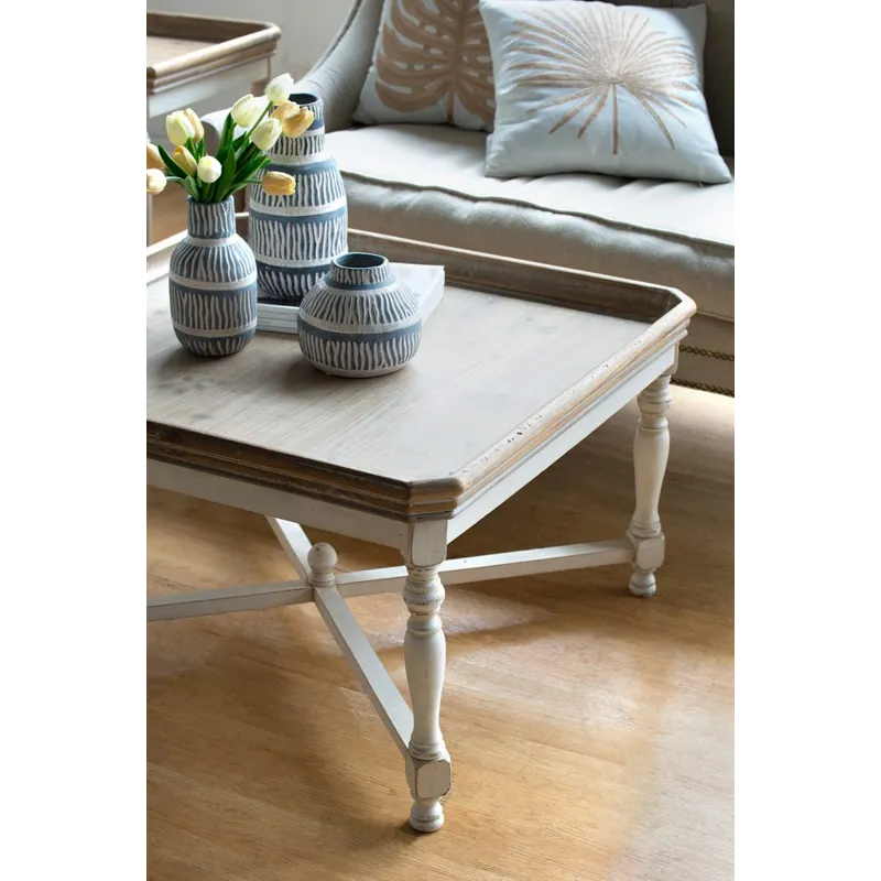 Square Alcott Coffee Table, French Countory Tray Table - White
