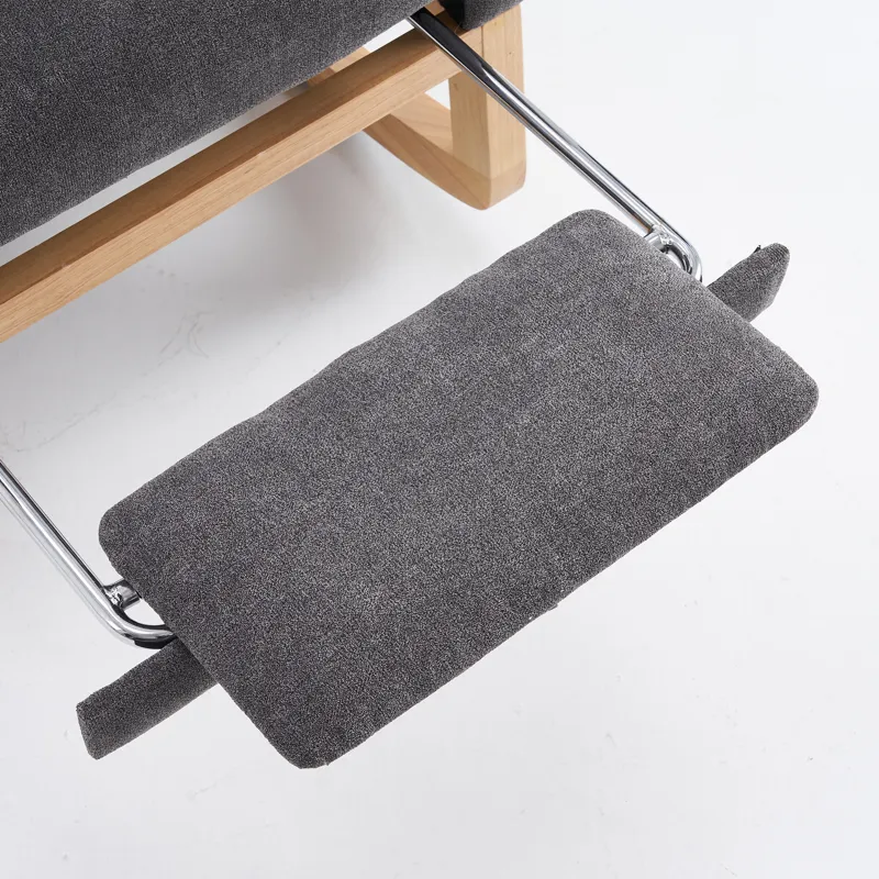 Accent Rocking Chair With Footrest High Back Rubber Wood Rocking Legs Bedroom Living Space - Gray