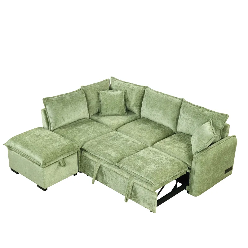 Convertible Sofa Bed Sectional Sofa Sleeper L-Shaped Sofa With A Storage Ottoman, Two Pillows, Two P