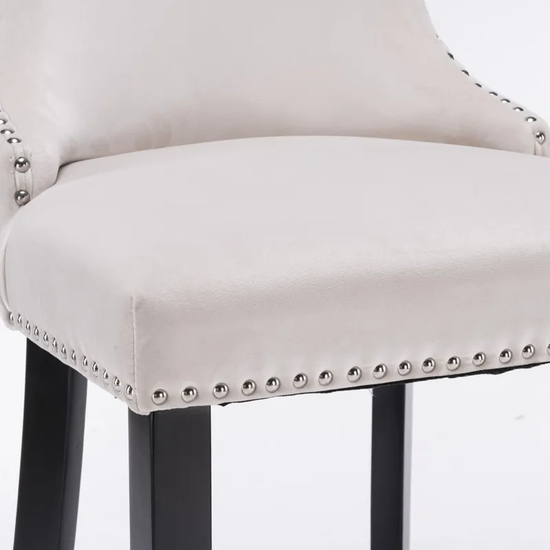 Contemporary Velvet Upholstered Wing-Back Barstools With Button Tufted Decoration And Wooden Legs, A