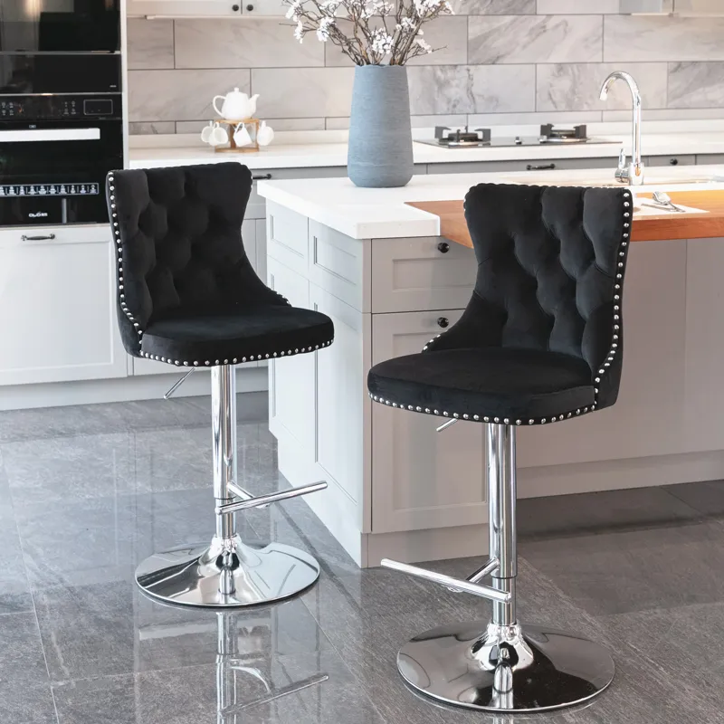 Swivel Velvet Barstools Adjusatble Seat Height From 25-33\", Modern Upholstered Chrome Base Bar Stoo