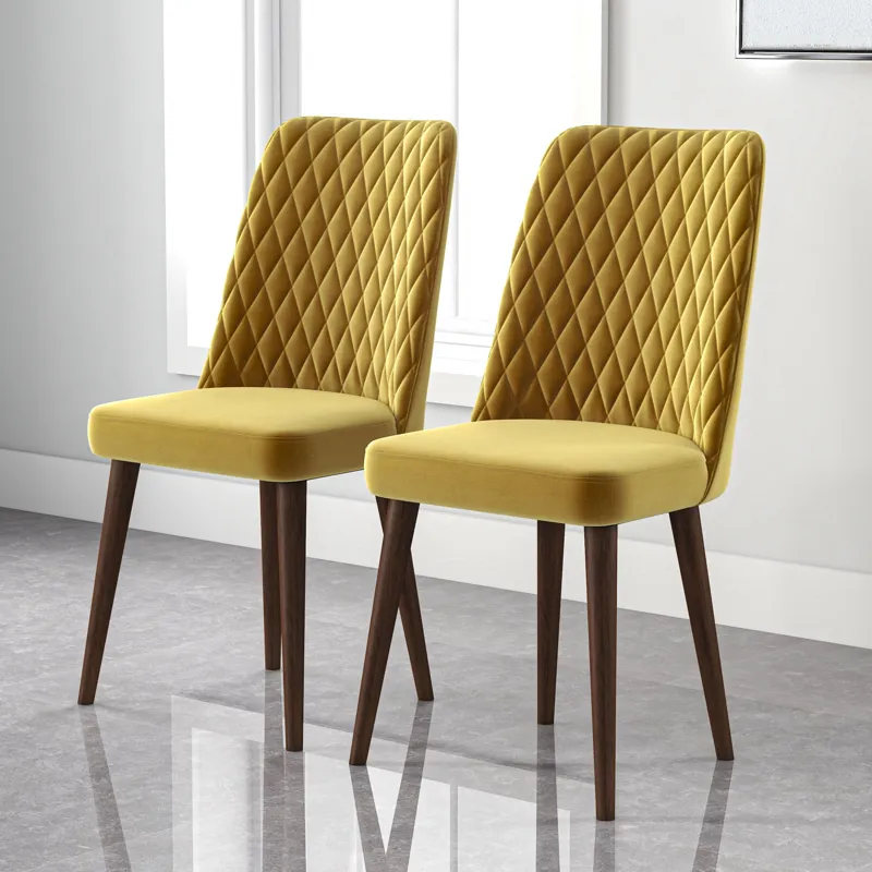 Katie - Mid-Century Modern Velvet Dining Chair (Set of 2) - Yellow