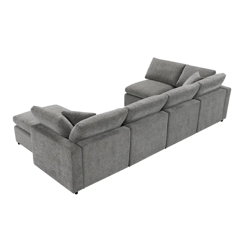 Modern Modular Cloud Sofa Bed, 6 Seat Chenille Sectional Couch Set With Ottoman, Free Combination, C