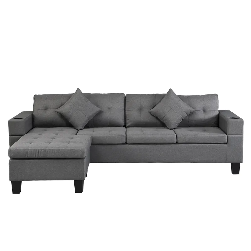Sectional Sofa Set For Living Room With L Shape Chaise Lounge, Cup Holder And Left Or Right Hand Cha