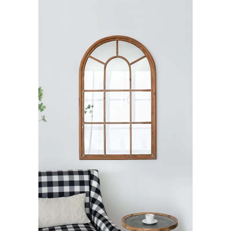 Large Arched Accent Mirror With Frame With Decorative Window Look Classic Architecture Style Solid F