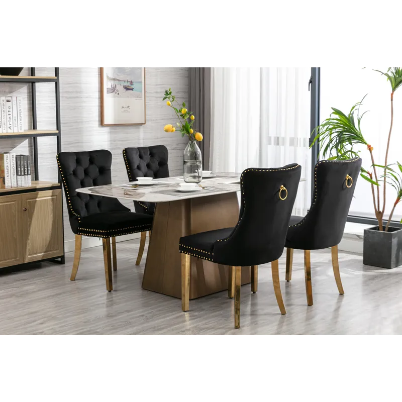 Nikki - Modern, High-End Tufted Solid Wood Contemporary Velvet Upholstered Dining Chair With Golden 