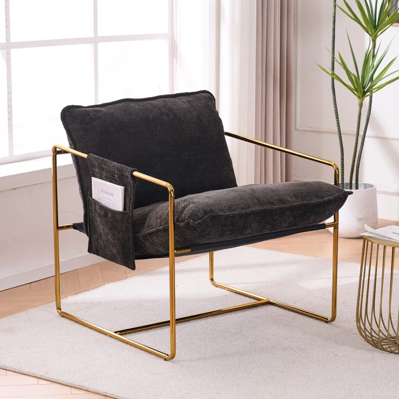 Upholstered Hanging Armchair With Arm Pocketsmetal Frame (Set of 2), Gold-Plated Craftsmanship, Crus