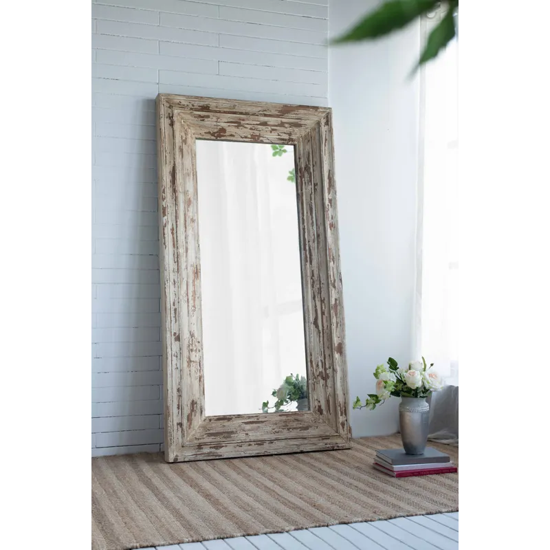 Full Length Rectangle Floor Mirror With Distressed Wood Frame - Brown