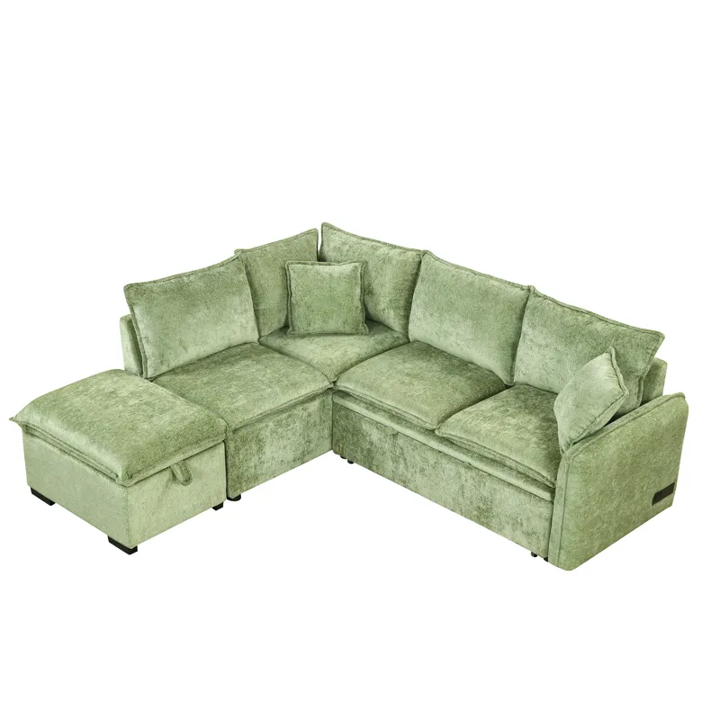 Convertible Sofa Bed Sectional Sofa Sleeper L-Shaped Sofa With A Storage Ottoman, Two Pillows, Two P