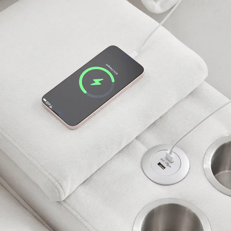 Modern U Shaped Sofa With Console, Cupholders And USB Ports, 6 Seat Upholstered Symmetrical Indoor F