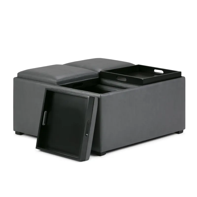 Avalon - Square Coffee Table Storage Ottoman - Stone Grey