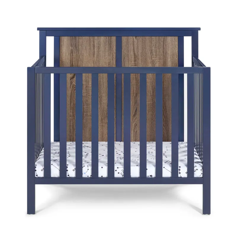 Connelly - Mini Crib With Mattress Pad Midnight - Blue / Vintage Walnut