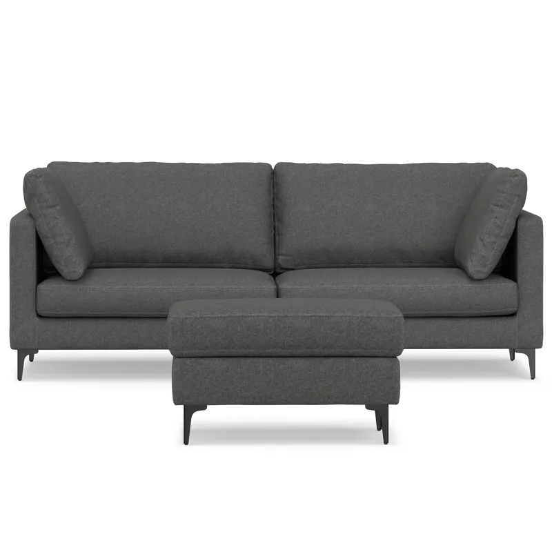 Ava - 90\" Mid Century Sofa with Ottoman Set - Pebble Gray