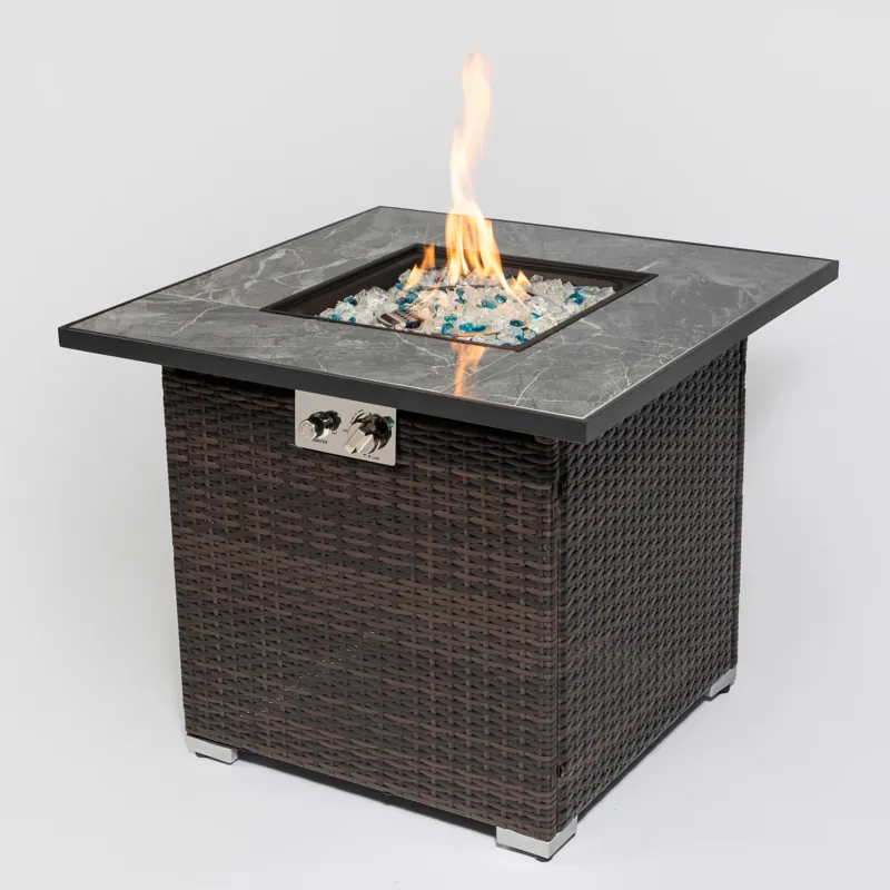 30\" Outdoor Fire Table Propane Gas Fire Pit Table With Lid Gas Fire Pit Table With Glass Rocks And 