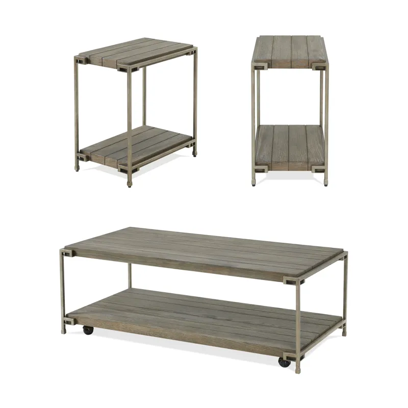 Corbeta - 3 Piece Metal Frame Wood Living Room Coffee Table And 2 Chairside Tables Set, Aged Graphit